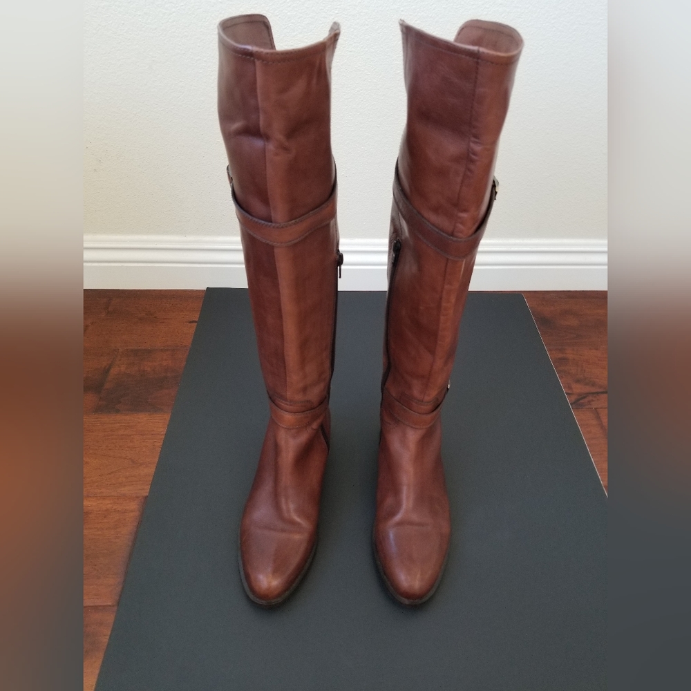 GARNET HILL "Isabella" Tall Leather Riding Boot-Cognac, Size 7.5